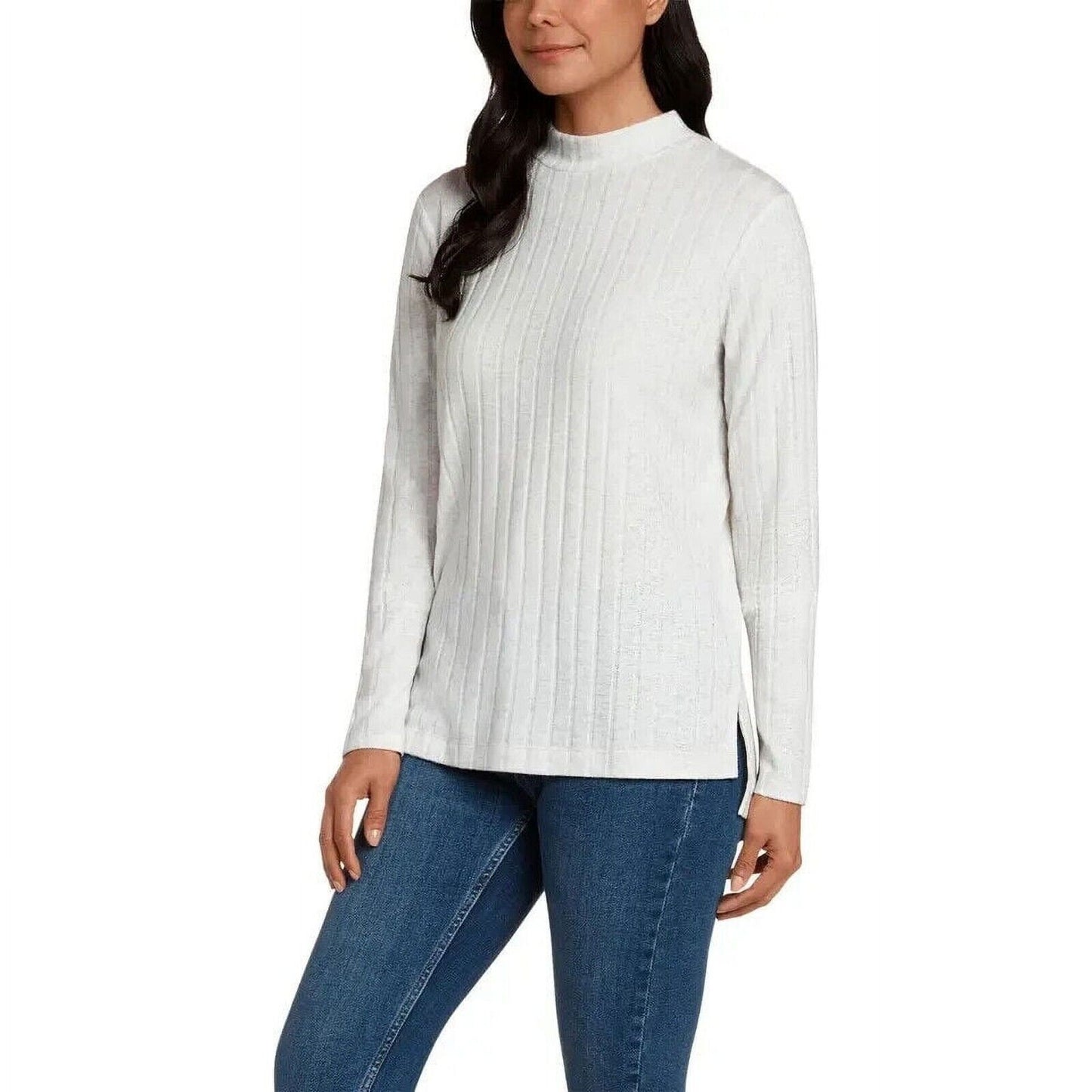 Matty M Women S Mock Neck Ribbed Tunic Top Sweater Pullover (1685321)