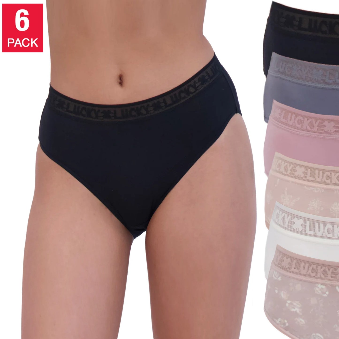 NWT Lucky Brand Women's 6-Pack Ultra Soft 4-Way Stretch Tag Free Panties (1790598)