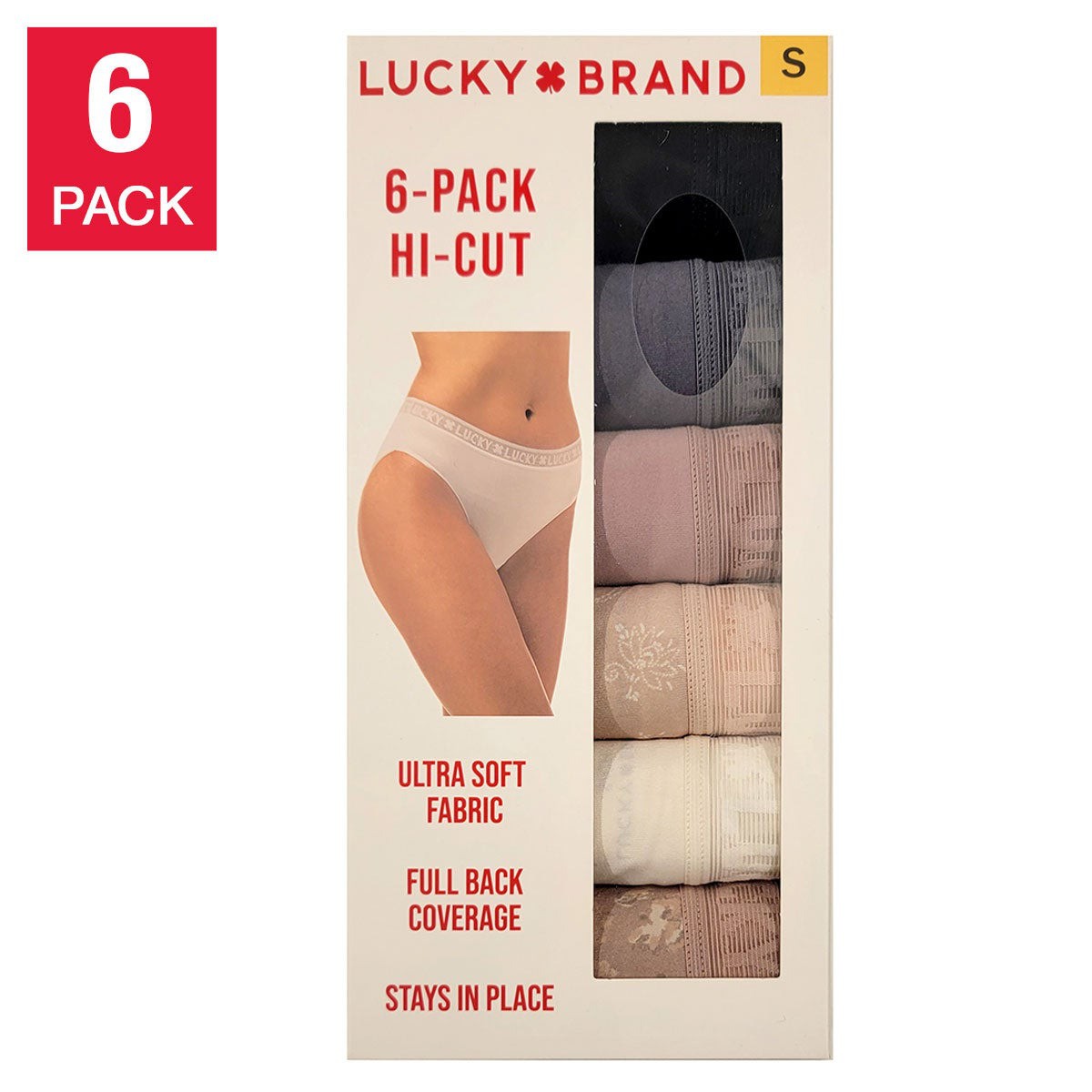 NWT Lucky Brand Women's 6-Pack Ultra Soft 4-Way Stretch Tag Free Panties (1790598)