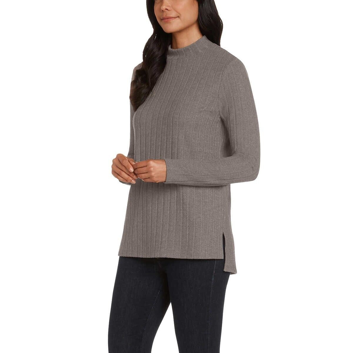 Matty M Women S Mock Neck Ribbed Tunic Top Sweater Pullover (1685321)