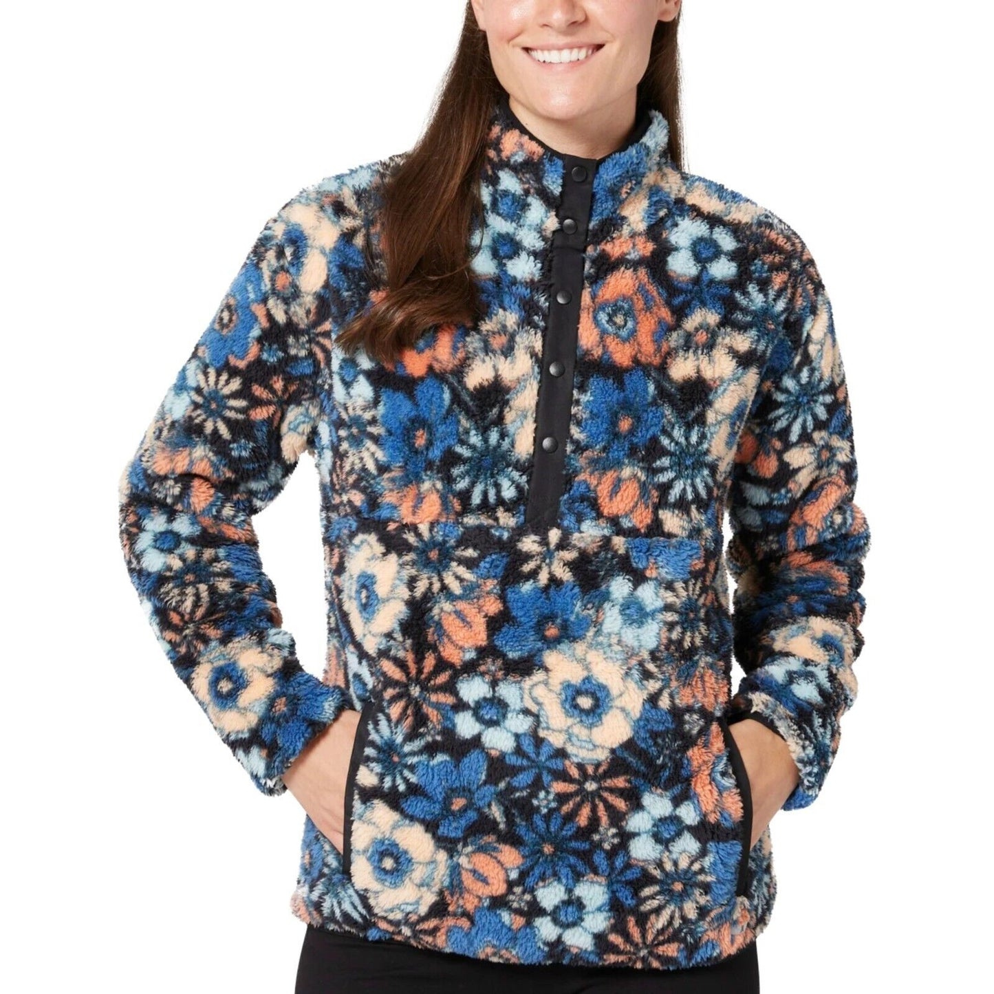 WT Hurley Women's Snap Super Soft Plush Fleece Sweatshirt Pullover Top (1732537)