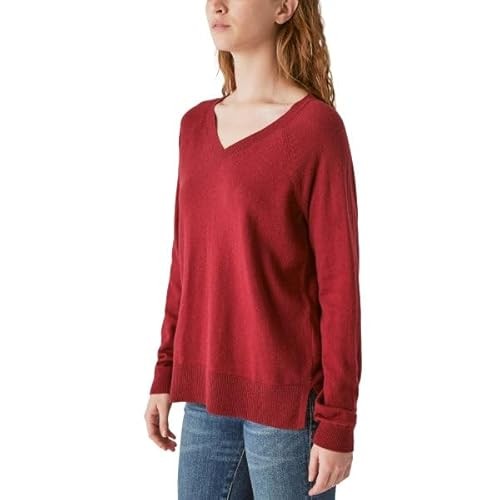 Lucky Brand Women's V-Neck Sweater, Long Sleeves, Side Slits, Cotton Blend (1721756)