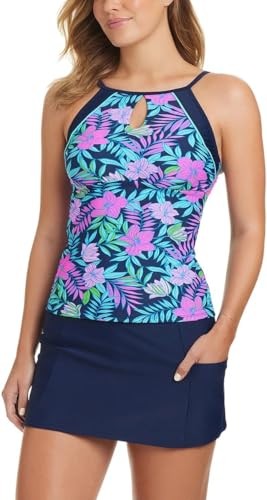 ELLEN TRACY Womens 2 Piece Lightweight Tankini Swimsuit Set (US, Alpha, Large, Regular, Regular, Black Garden Sports) 1842851