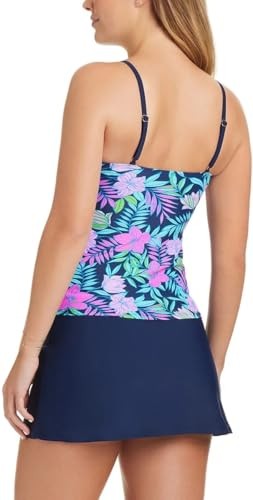 ELLEN TRACY Womens 2 Piece Lightweight Tankini Swimsuit Set (US, Alpha, Large, Regular, Regular, Black Garden Sports) 1842851