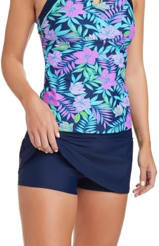 ELLEN TRACY Womens 2 Piece Lightweight Tankini Swimsuit Set (US, Alpha, Large, Regular, Regular, Black Garden Sports) 1842851