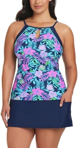 ELLEN TRACY Womens 2 Piece Lightweight Tankini Swimsuit Set (US, Alpha, Large, Regular, Regular, Black Garden Sports) 1842851