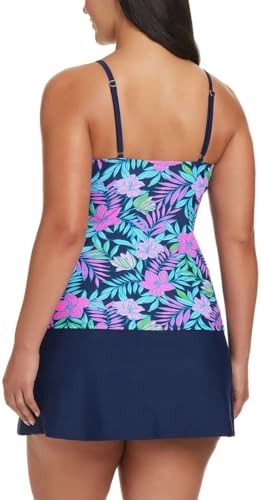 ELLEN TRACY Womens 2 Piece Lightweight Tankini Swimsuit Set (US, Alpha, Large, Regular, Regular, Black Garden Sports) 1842851