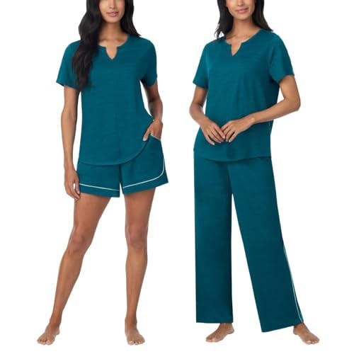 1845976 Carole Hochman Midnight Women’s 3-piece Elastic Waistband PJ Set with Pockets (Teal, XX-Large)