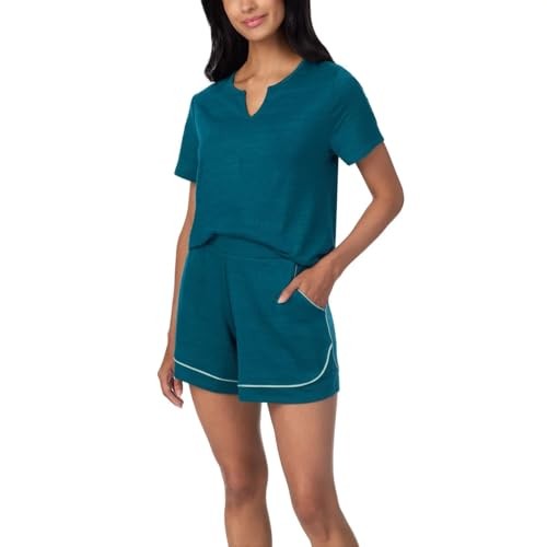 1845976 Carole Hochman Midnight Women’s 3-piece Elastic Waistband PJ Set with Pockets (Teal, XX-Large)