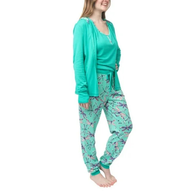 Munki Munki Ladies' Size 3 piece Lounge Set, Teal (Dragonflies) 1855149