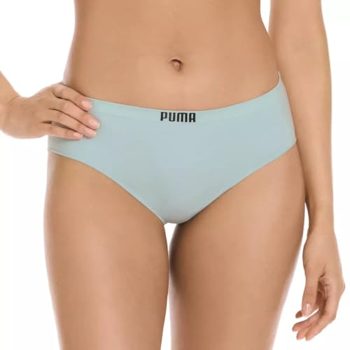 PUMA Women's Seamless Bikini Underwear, Microfiber, Tag-Free, 4-Pack (US, Alpha, Medium, Regular, Regular, Pink/Blue/Black/Gray)