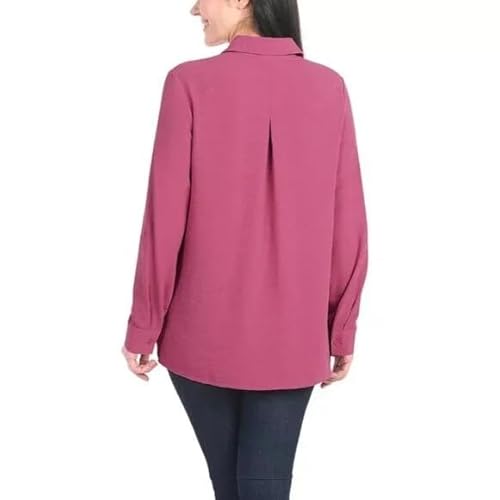 Hilary Radley Women's Roll Tab Sleeve Button Down Crinkle Blouse Top 1806614