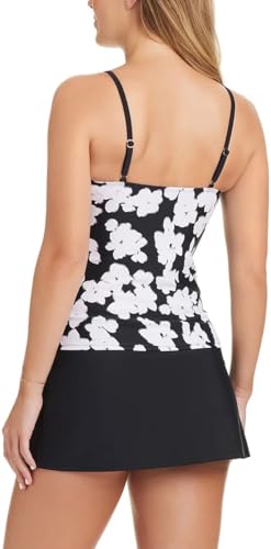 ELLEN TRACY Womens 2 Piece Lightweight Tankini Swimsuit Set (US, Alpha, Large, Regular, Regular, Black Garden Sports) 1842851