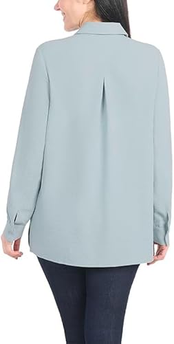 Hilary Radley Women's Roll Tab Sleeve Button Down Crinkle Blouse Top 1806614