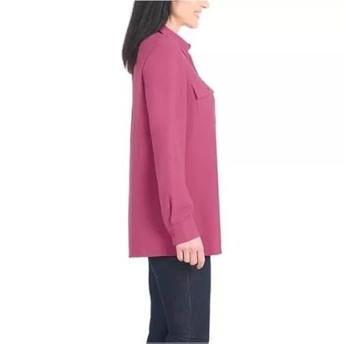 Hilary Radley Women's Roll Tab Sleeve Button Down Crinkle Blouse Top 1806614