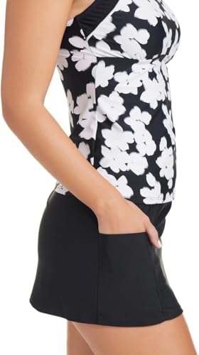 ELLEN TRACY Womens 2 Piece Lightweight Tankini Swimsuit Set (US, Alpha, Large, Regular, Regular, Black Garden Sports) 1842851