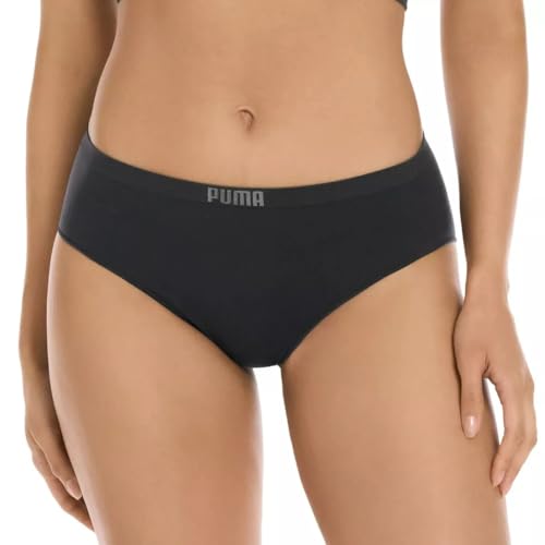 PUMA Women's Seamless Bikini Underwear, Microfiber, Tag-Free, 4-Pack (US, Alpha, Medium, Regular, Regular, Pink/Blue/Black/Gray)