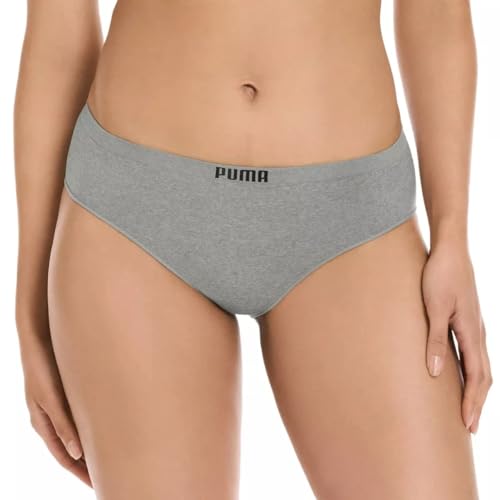 PUMA Women's Seamless Bikini Underwear, Microfiber, Tag-Free, 4-Pack (US, Alpha, Medium, Regular, Regular, Pink/Blue/Black/Gray)