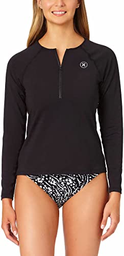 Hurley Womens UPF 50+ Long Sleeve Rashguard (as1, Alpha, Xx_l, Regular, Regular, Black Zip, XX-Large) 1580006