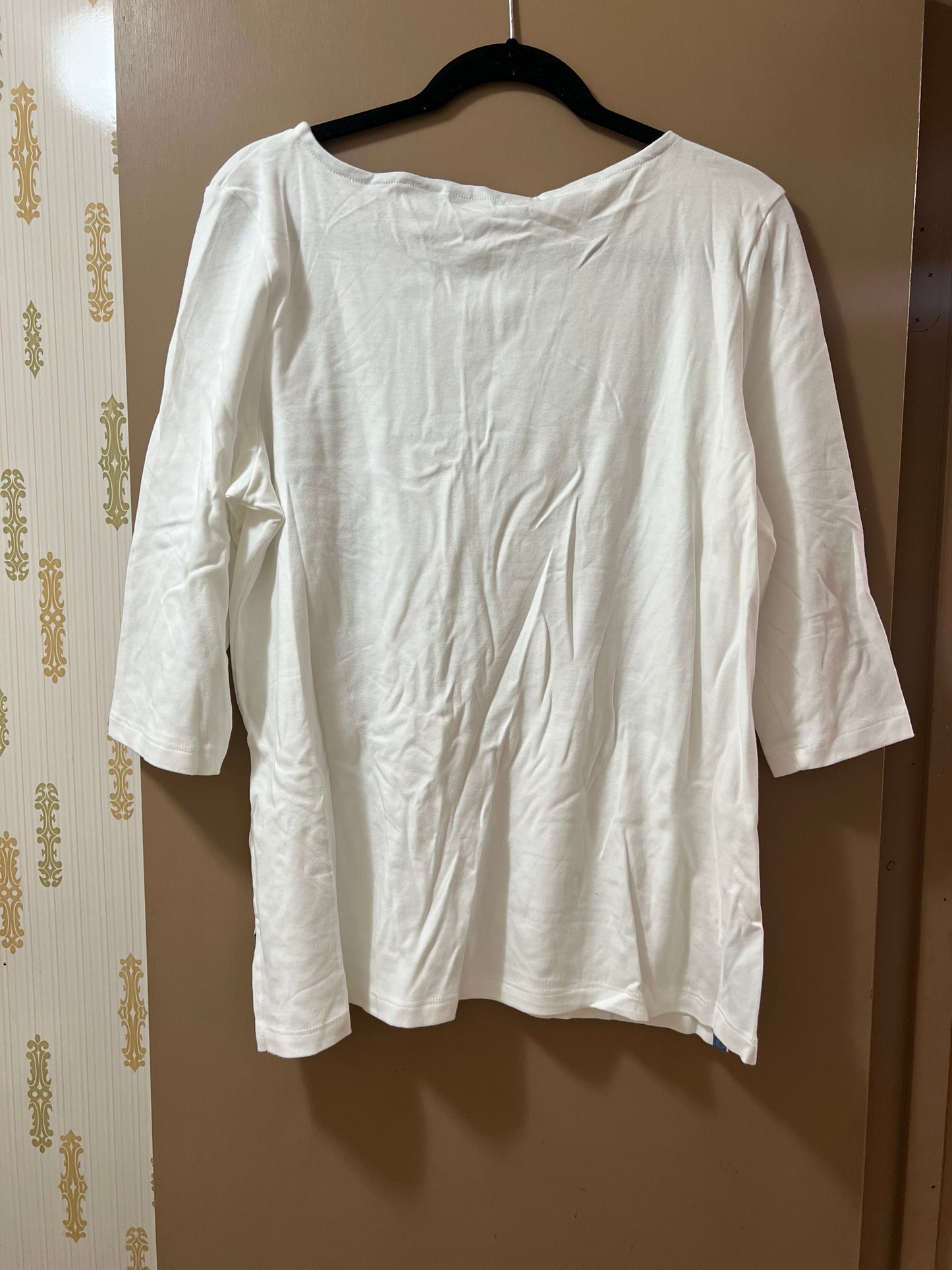 Lands' End Women's White 3/4 Sleeve Boat Neck Pima Cotton Tee Large - NEW W/OUT TAGS