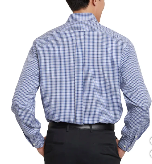 Kirkland Signature Mens Traditional Fit Dress Shirt, Blue Gray White Mini Check