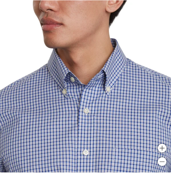 Kirkland Signature Mens Traditional Fit Dress Shirt, Blue Gray White Mini Check