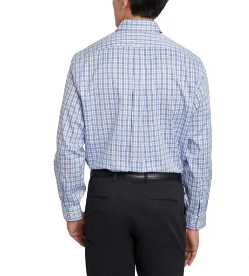 Kirkland Signature Mens Traditional Fit Dress Shirt, Navy White Twill Plaid
