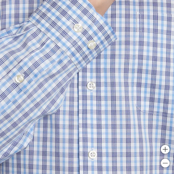Kirkland Signature Mens Traditional Fit Dress Shirt, Navy White Twill Plaid