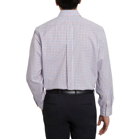 Kirkland Signature Mens Traditional Fit Dress Shirt, Navy Orange White Tattersall