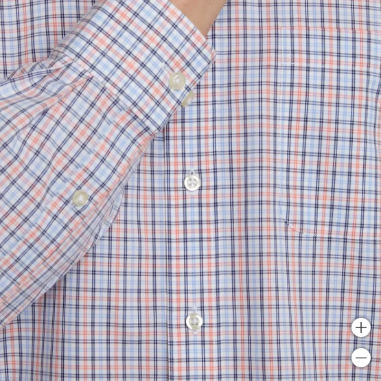Kirkland Signature Mens Traditional Fit Dress Shirt, Navy Orange White Tattersall