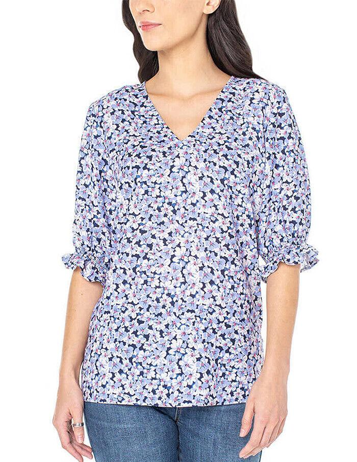 Well Worn Women's V Neck Blouse Quarter Balloon Sleeve Side Slit (1685889)