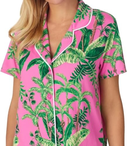 Room Service Womens 2-Piece Lightweight Short Sleeve Notch Collar Crop Pants Pajama Set(1685077)
