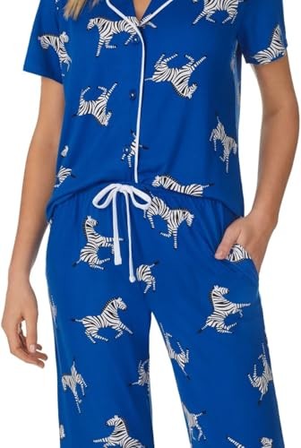 Room Service Womens 2-Piece Lightweight Short Sleeve Notch Collar Crop Pants Pajama Set(1685077)