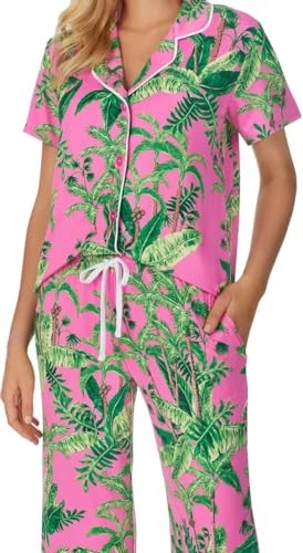 Room Service Womens 2-Piece Lightweight Short Sleeve Notch Collar Crop Pants Pajama Set(1685077)