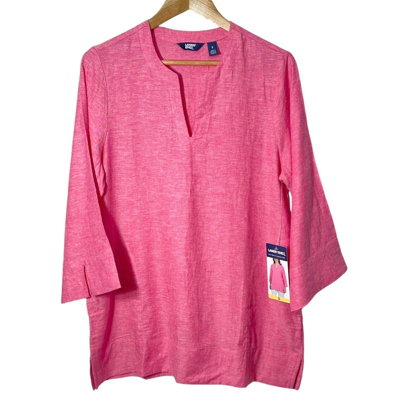 New! Women's Lands' End Linen Blend Notch Neck 3/4 Sleeve Tunic Top! (1758415)