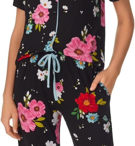 Room Service Womens 2-Piece Lightweight Short Sleeve Notch Collar Crop Pants Pajama Set(1685077)