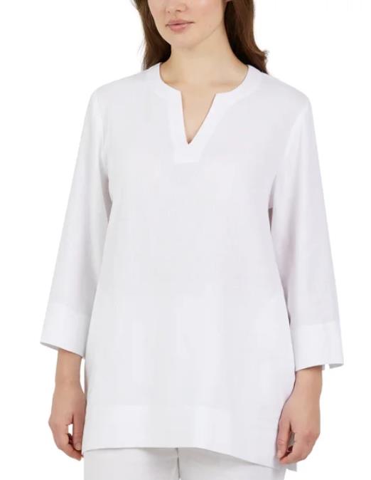 New! Women's Lands' End Linen Blend Notch Neck 3/4 Sleeve Tunic Top! (1758415)