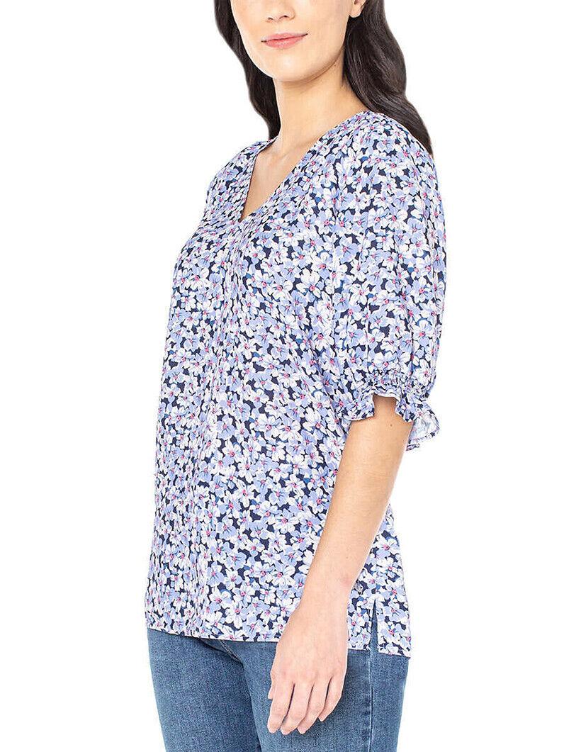 Well Worn Women's V Neck Blouse Quarter Balloon Sleeve Side Slit (1685889)