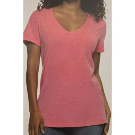 Felina Ladies' V-Neck Slub Tee Relaxed Fit Short Sleeve T-Shirt (1395369)