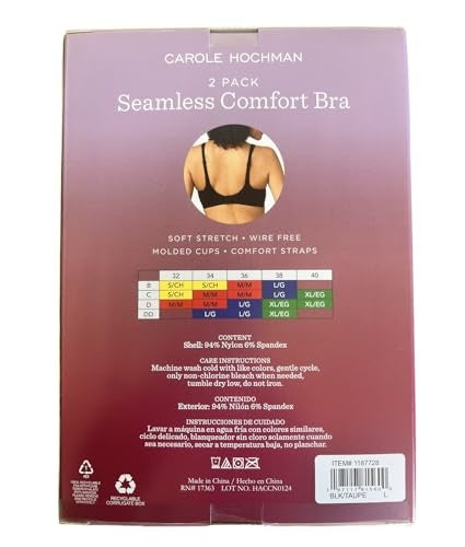 Carole Hochman Seamless Comfort Bra Wire Free Molded Cups Comfort Straps (2 Pack) (1187728)