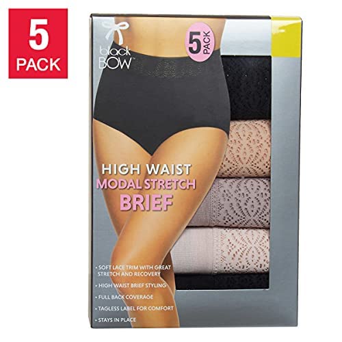 Black Bow Womens 5-Pack High Waist Brief with Lace