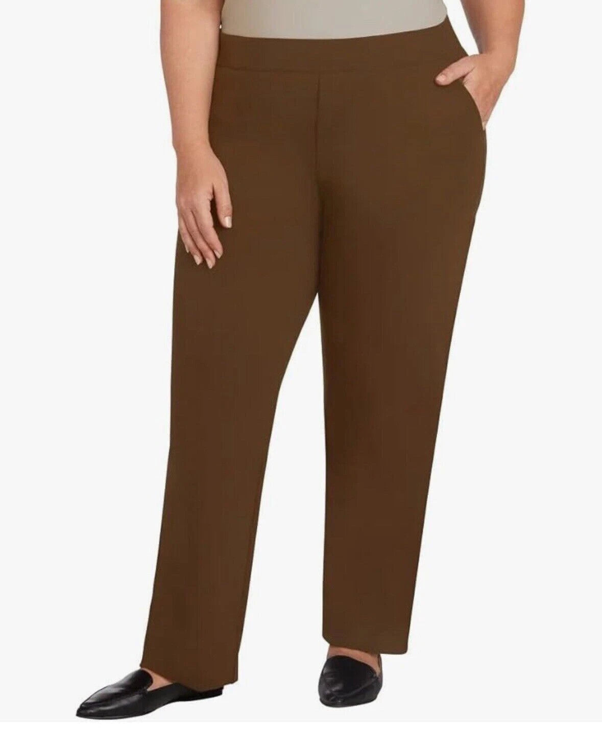 Matty M Women's Pull On Straight Leg Office Pants, Tobacco, 2X 1716709