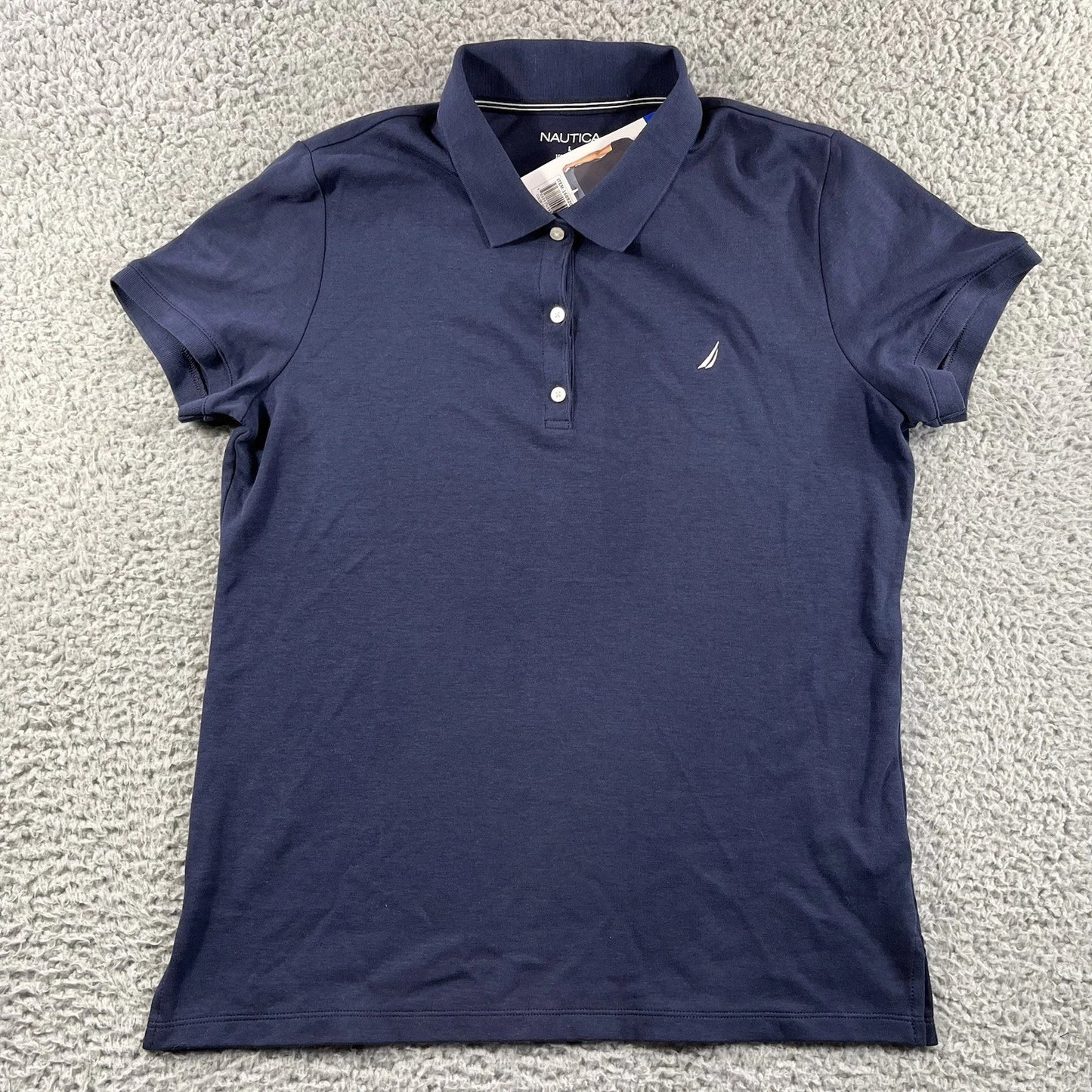 WOMENS LARGE NAVY BLUE SHORT SLEEVE COTTON NWT NEW COLLARED (1669206)