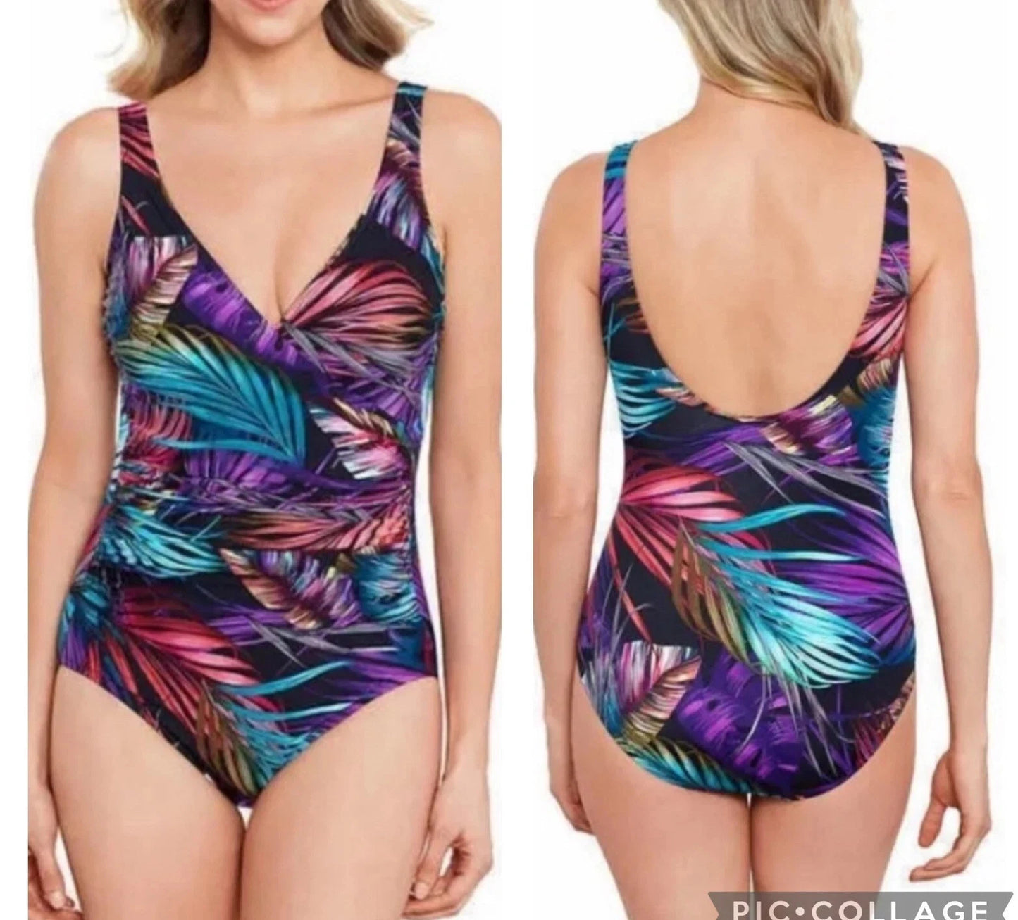NWT MIRADONA MIRACLE SUIT 1707290 BAHAMA PALMS ONE PIECE SWIMSUIT SZ 16