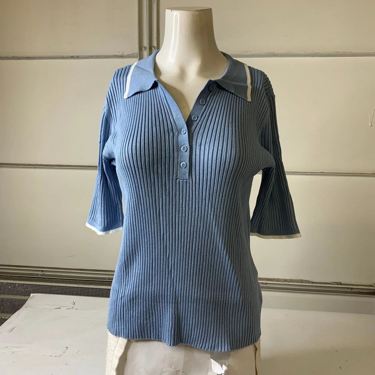 NWT! Calvin Klein Women's Ribbed Top Quarter Button Collared Polo Shirt 1799227