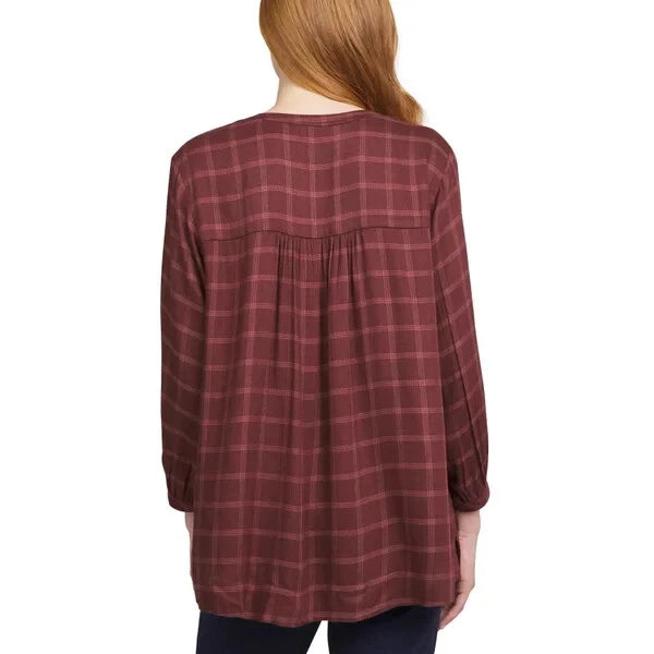 Wrangler Womens Blouse Plaid 3/4 Sleeves Lightweight Elastic Cuffs 1815407