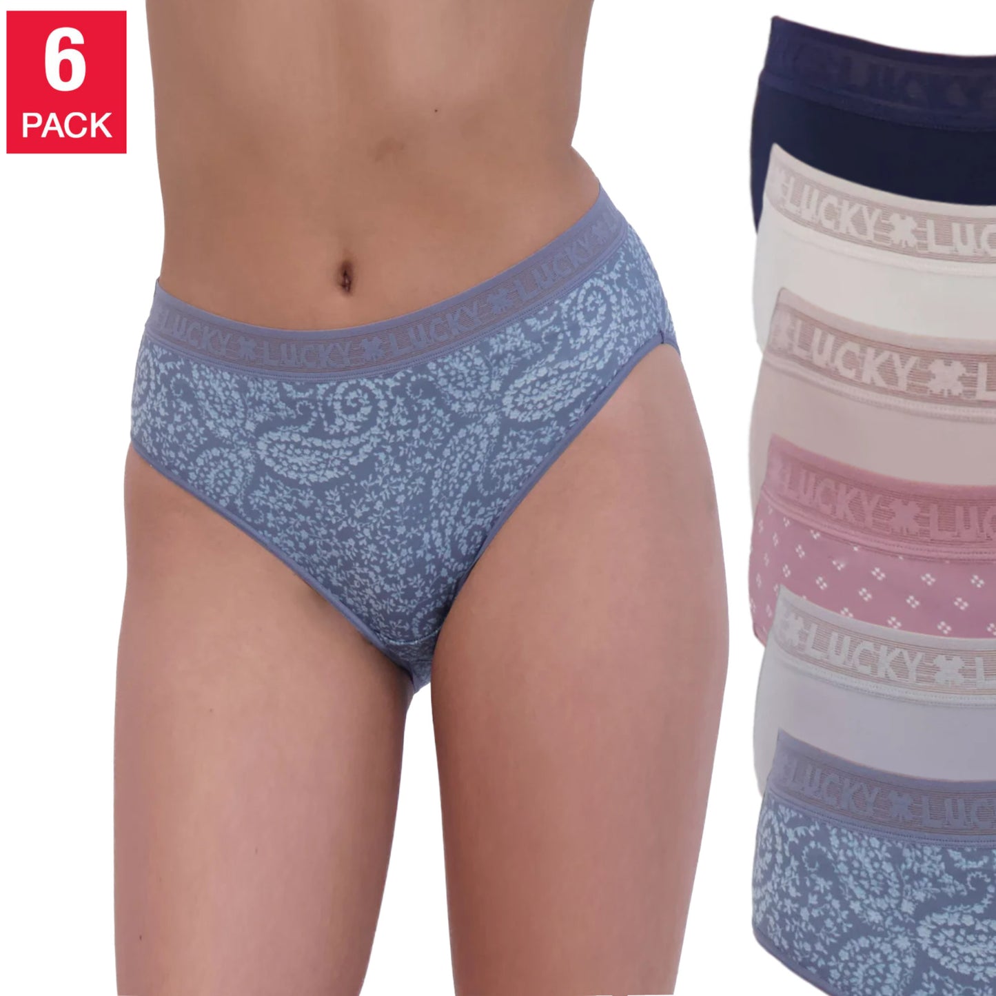 NWT Lucky Brand Women's 6-Pack Ultra Soft 4-Way Stretch Tag Free Panties (1790598)