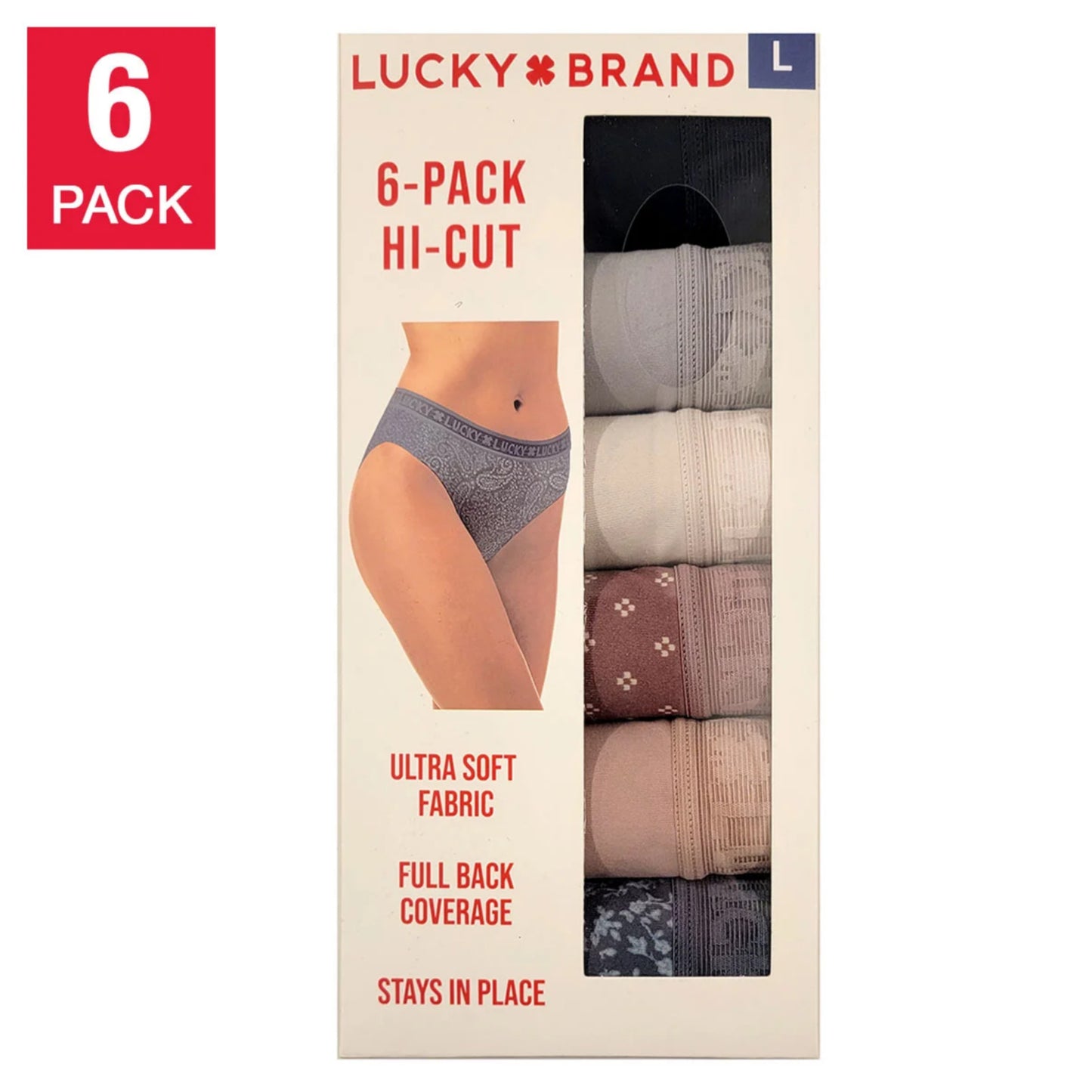 NWT Lucky Brand Women's 6-Pack Ultra Soft 4-Way Stretch Tag Free Panties (1790598)