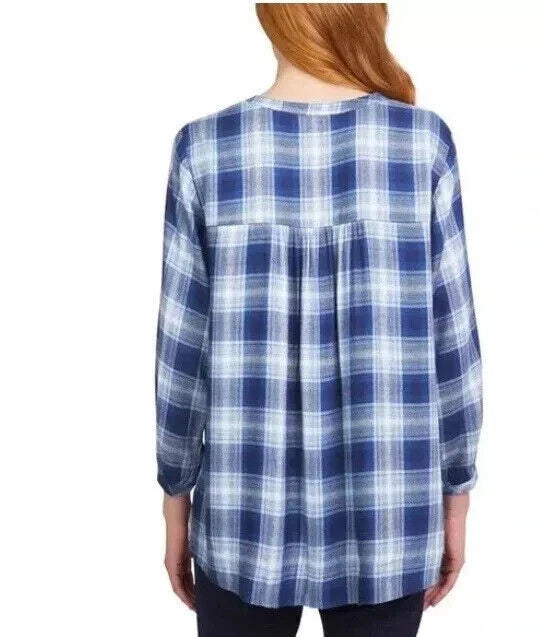Wrangler Womens Blouse Plaid 3/4 Sleeves Lightweight Elastic Cuffs 1815407
