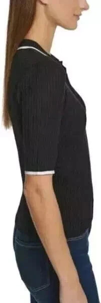 NWT! Calvin Klein Women's Ribbed Top Quarter Button Collared Polo Shirt 1799227